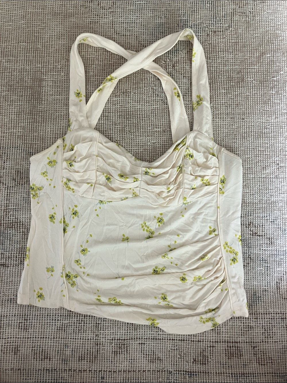 Women’s Cream Floral Ruched Tank Top